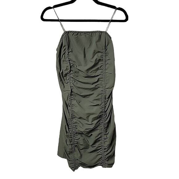 Forever 21 Ruched Toggle Drawstring Green Mini Dress Womens Size Medium NWT - Picture 1 of 12